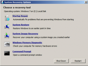 Windows 7 recovery options